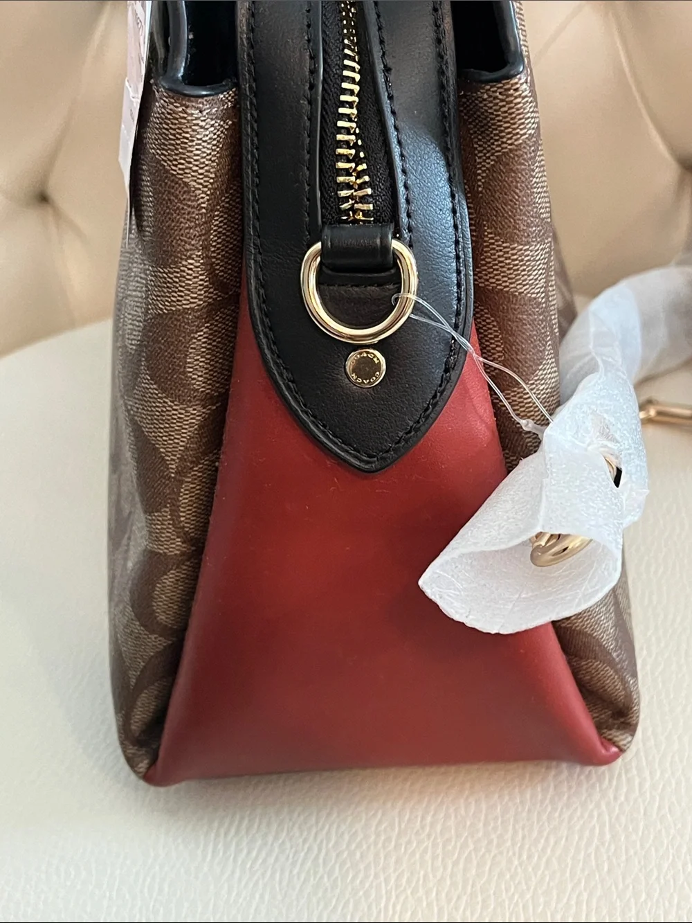 Coach Brown Signature Leather Satchel Rust Side Panels crossbody  Eye Catching